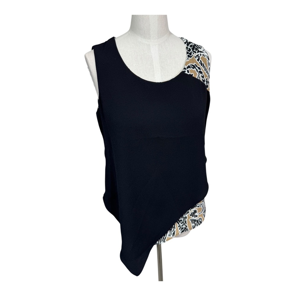 Alfani Black Paisley Print Asymmetric Sleeveless Top Women's Size 4‎ Petite
